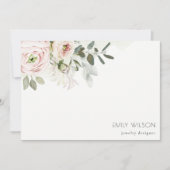 ソフトシック赤面ピンク牡丹リーフ植物フローラ ノートカード (正面)