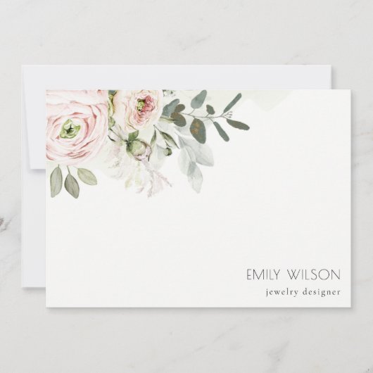 ソフトシック赤面ピンク牡丹リーフ植物フローラ ノートカード (正面)