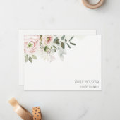 ソフトシック赤面ピンク牡丹リーフ植物フローラ ノートカード (正面/裏面インサイチュ)