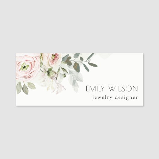 ソフトシック赤面ピンク牡丹リーフ植物フローラ 名札 (正面)