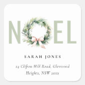 ソフトジョイ赤面グリーンクリスマスリースアドレス スクエアシール (正面)