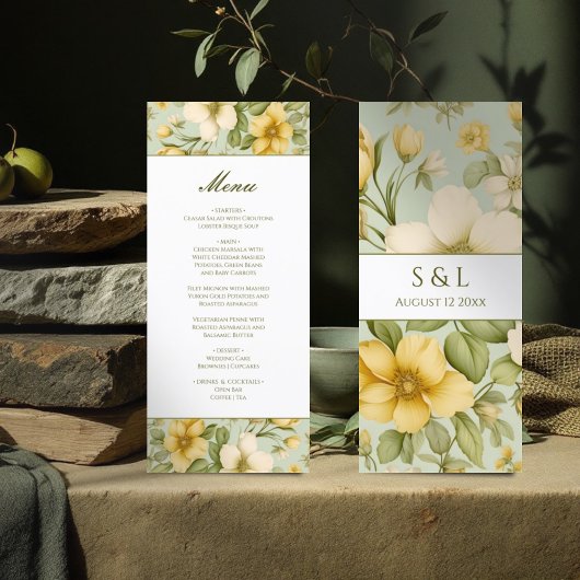 ソフトスタイリッシュグリーンとベージュのフローラのメ結婚ニュー メニュー