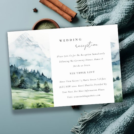 ソフトスノーマウンテンランドスケープ結婚式のレセプション エンクロージャーカード