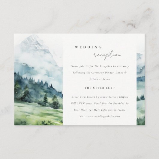 ソフトスノーマウンテンランドスケープ結婚式のレセプション エンクロージャーカード (正面)