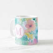 ソフトスプリングフラワーの水彩モノグラム コーヒーマグカップ (正面左)