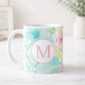 ソフトスプリングフラワーの水彩モノグラム コーヒーマグカップ