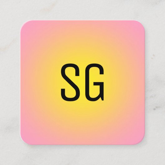 ソフトスポット – イニシャル – ピンク色の黄色 スクエア名刺 (正面)