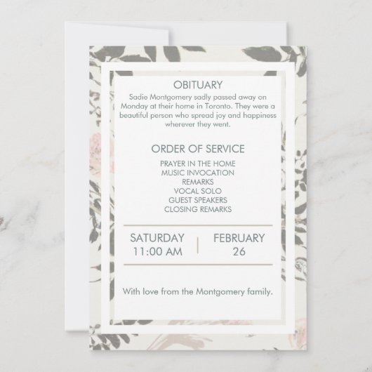 ソフトセージとピンクの葬儀プログラム 招待状 (裏面)