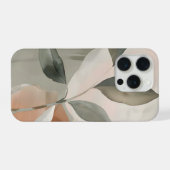 ソフトセージと淡紅の抽象的な植物画 iPhoneケース (裏面横)
