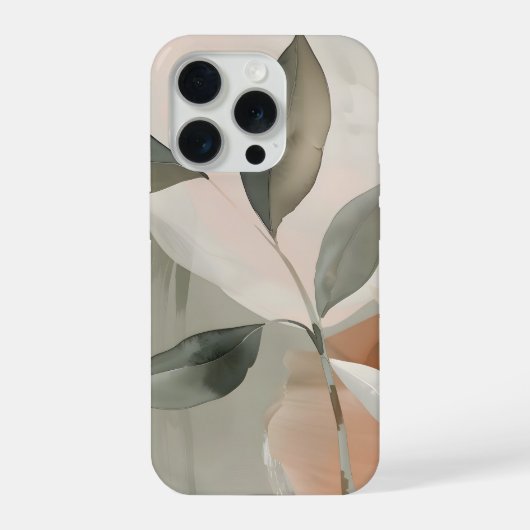 ソフトセージと淡紅の抽象的な植物画 iPhoneケース (裏面)