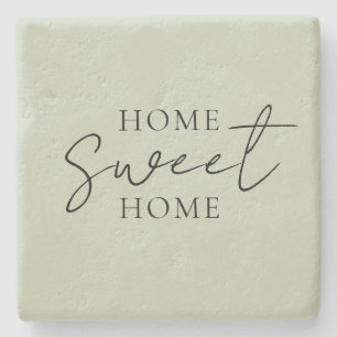 ソフトセージグリーンのファームハウス風な「Home Sweet Home」デザイン ストーンコースター