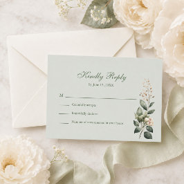 ソフトセージグリーンのフラワースタイルの結婚式RSVPカード 出欠カード