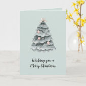 ソフトセージグリーンクリスマス赤面ツリーオーナメント カード (黄色い花)