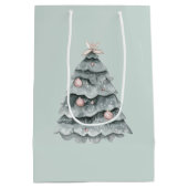 ソフトセージグリーンクリスマス赤面ツリーオーナメント ミディアムペーパーバッグ (裏面)