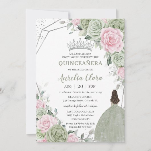 ソフトセージグリーンピンクフローラシルバーキンセアニラ 招待状 (正面)