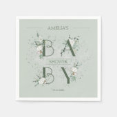 ソフトセージ緑のフローラ赤ちゃんシャワー スタンダードカクテルナプキン (正面)