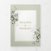 ソフトセージ緑のフローラ金ゴールド結婚すべて 三つ折り招待状 (カバー)