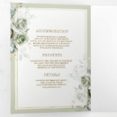 ソフトセージ緑のフローラ金ゴールド結婚すべて 三つ折り招待状 (内部最初)