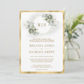 ソフトセージ緑のフローラ金ゴールド結婚すべて 招待状 (スタンド正面)