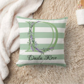 ソフトセージ緑のホワイトストリップモノグラム クッション (ブランケット)