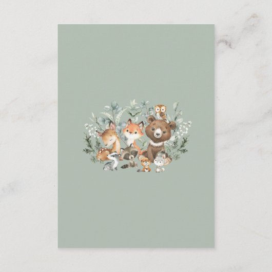 ソフトセージ緑の森林動物の本ベビー エンクロージャーカード (裏面)