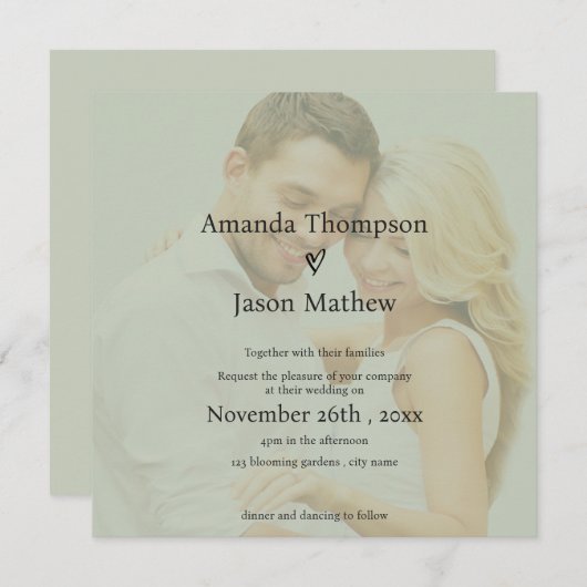 ソフトセージ緑フェルムスタイル結婚式招待状 (正面/裏面)