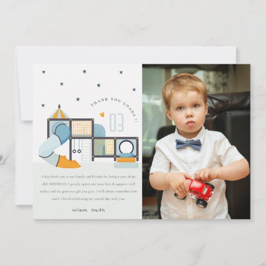 ソフトセ遊ンタージャングルジムキッズフォト誕生日 サンキューカード (正面)