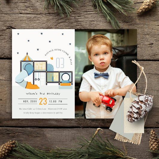 ソフトセ遊ンタージャングルジムキッズフォト誕生日 招待状