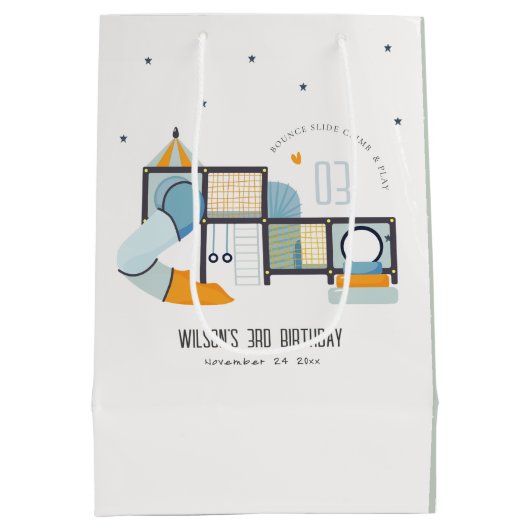 ソフトセ遊ンター屋内ジャングルジム子供の誕生日 ミディアムペーパーバッグ (裏面)