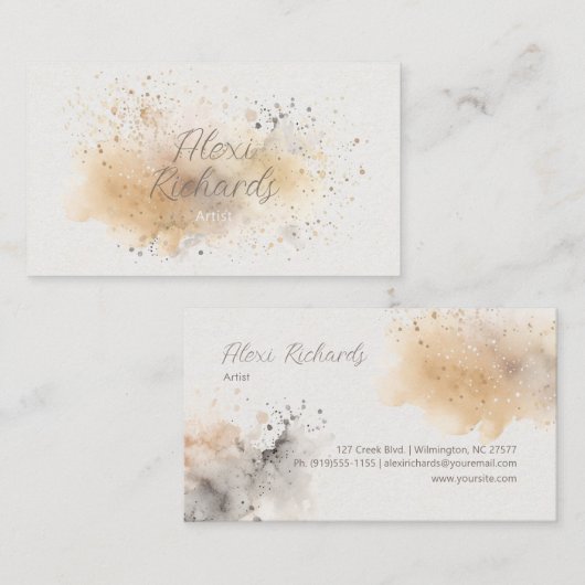 ソフトタンとグレーの水の色のスプラッタ 名刺 (正面/裏面)