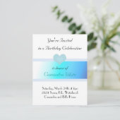 ソフトターコイズとブルー誕生日招待状 招待状 (スタンド正面)