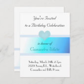 ソフトターコイズとブルー誕生日招待状 招待状 (正面/裏面)