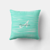 ソフトターコイズ抽象芸術ストライプパターンモノグラム クッション (裏面)