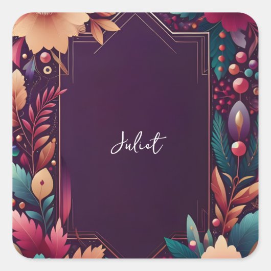 ソフトターコイズ フォール ボールド ジュエル トーン ブライダル シャワー スクエアシール (正面)