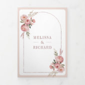 ソフトダスティバラピンクフローラパンパQRコード結婚ズ 三つ折り招待状 (カバー)