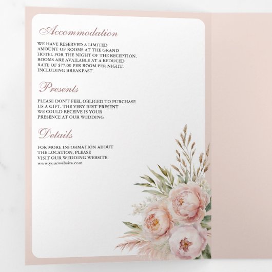 ソフトダスティバラピンクフローラパンパQRコード結婚ズ 三つ折り招待状 (内部最初)