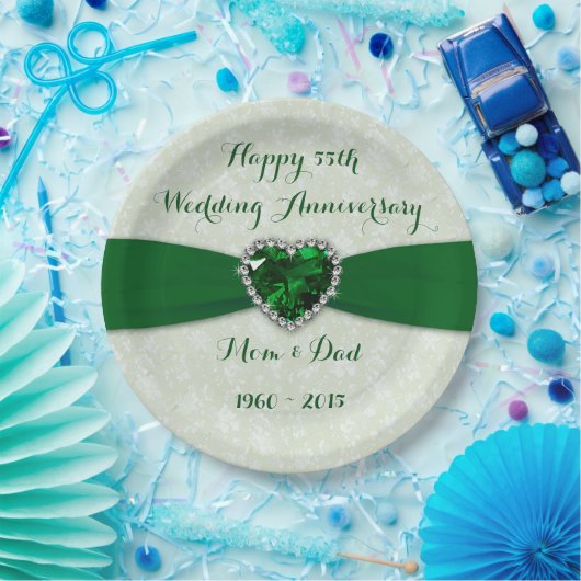 ソフトダマスク55結婚周年記念紙プレート ペーパープレート (パーティー)