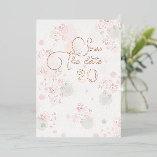 ソフトティーバラ結婚式日付を保存 箔招待状 (立ち正面)