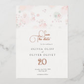 ソフトティーバラ結婚式日付を保存 箔招待状 (正面)