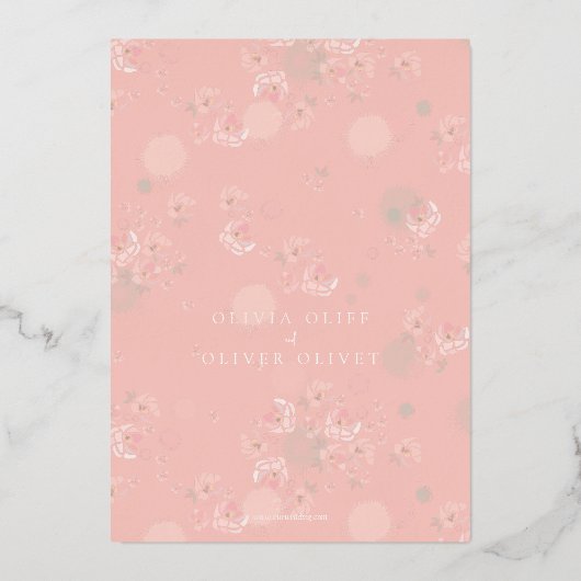 ソフトティーバラ結婚式日付を保存 箔招待状 (裏面)