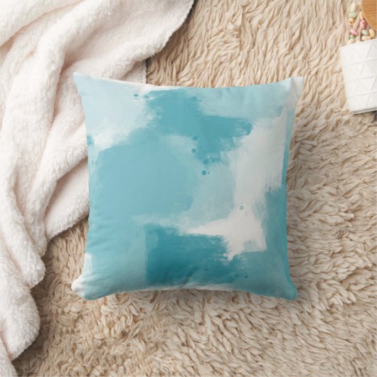 ソフトティール（緑がかった色）とホワイト抽象芸術のブラシストローク クッション (ブランケット)