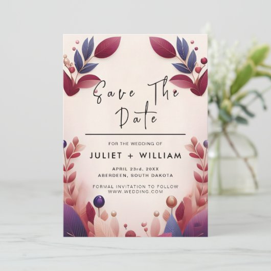 ソフトティール（緑がかった色）はっきりした秋ジュエル結婚トーン セーブザデート (スタンド正面)