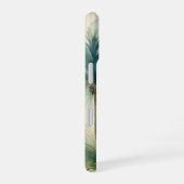 ソフトティール（緑がかった色）グリーンパームツリーズウォーターカラー iPhone 16ケース (右側面)