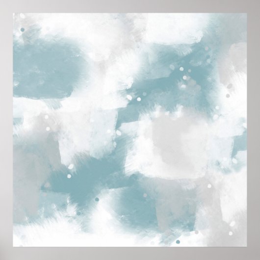 ソフトティール(緑がかった色)グレーとホワイト抽象芸術ブラシストローク ポスター (正面)