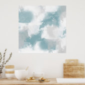 ソフトティール(緑がかった色)グレーとホワイト抽象芸術ブラシストローク ポスター (キッチン)