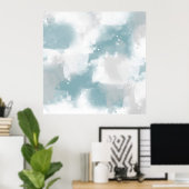 ソフトティール(緑がかった色)グレーとホワイト抽象芸術ブラシストローク ポスター (ホームオフィス)