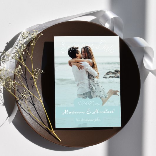 ソフトティール(緑がかった色)バナーフォトセーブ・ザ・デート案内 招待状