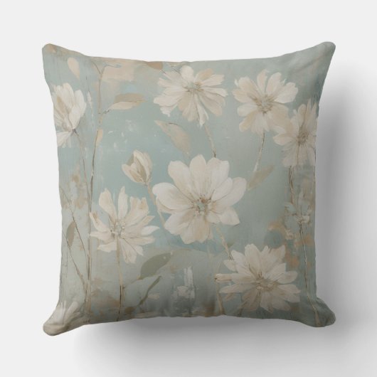 ソフトティール(緑がかった色)ベージュセージクリームフローラ クッション (裏面)