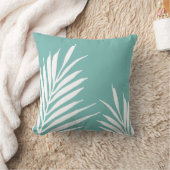 ソフトティール(緑がかった色)ホワイトパーム葉ズ クッション (ブランケット)