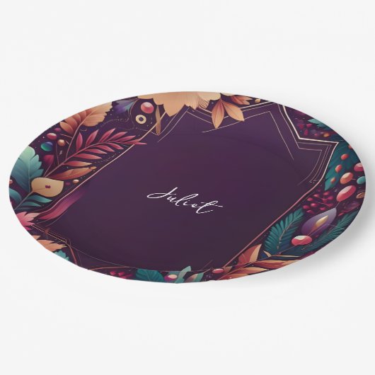 ソフトティール(緑がかった色)秋はっきりしたジュエルトーンブライダルシャワー ペーパープレート (アングル)